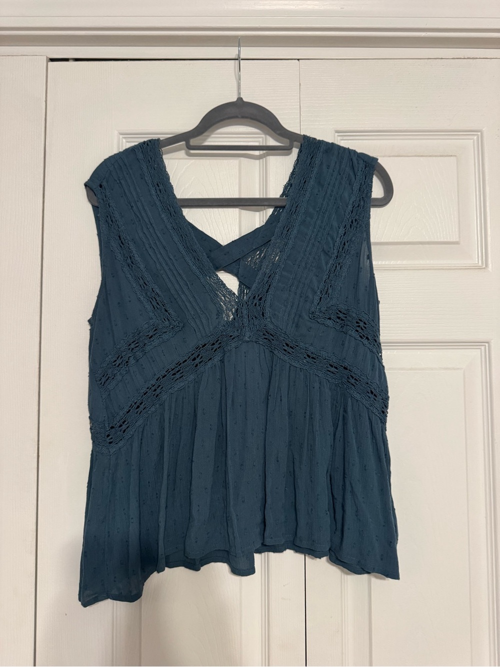 American Eagle Outfitters Teal Blue Crochet-Trim Tank